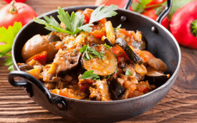 Pisto dulce con tomate perruco y huevo frito