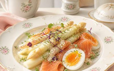 Ensalada de espárragos blancos con salmón y huevo